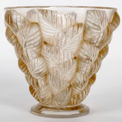 Buy Moissac Sépia René Lalique R.Lalique Glass Leaves 1950s Patina Glass Vase • 835.07£
