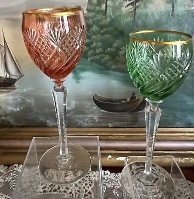 Buy 2 Bohemian Czech CordialWINE Crystal 7.5” GLASSES GOBLETS Cut To Clear ~ MINT • 48.26£