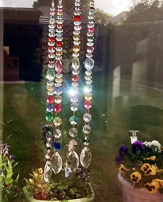 Buy Window Hanging Glass Prism Suncatcher New Larger Pastel Shades Mix & Gold Rings • 4.50£