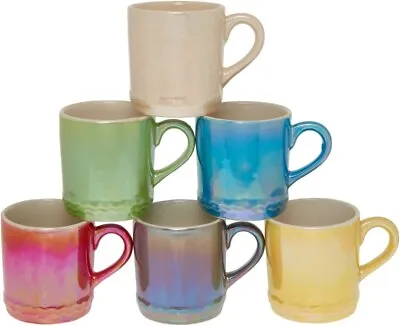 Buy Stoneware Mugs Set Of 6 Handmade Metallic Coloured Coffee Mugs 300ml Shiny Mugs • 13.99£