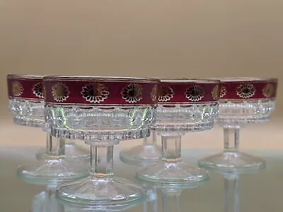 Buy SET Of 6 Vintage Cranberry Cordial Glasses Cut With Cranberry And Gold Rim • 18.59£