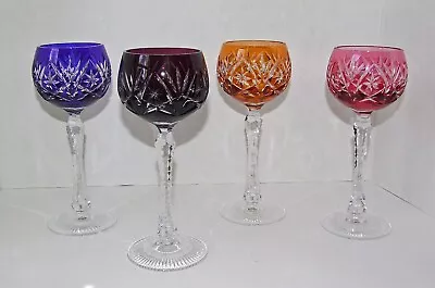 Buy BOHEMIAN CZECH CUT TO CLEAR MULTI COLOR CRYSTAL HOCK WINE GOBLETS / Set Of (4) • 127.31£