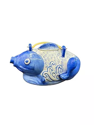 Buy Vintage Blue And White Porcelain Koi Fish Tea Pot Hand Painted Made In China • 18.02£