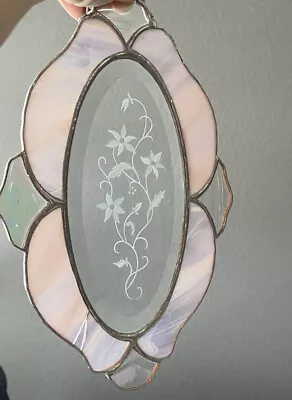 Buy Vtg Stained Glass Window Sun Catcher Leaded Etched Lilac 10” Oval Large • 57.86£
