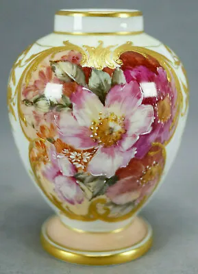 Buy KPM Berlin Hand Painted Weichmalerei Flowers & Raised Gold 3 7/8 Inch Vase  • 956.73£