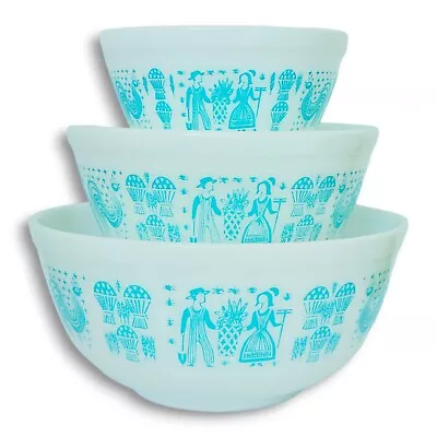 Buy Vintage Pyrex Turquoise Amish Butterprint Nesting Bowl Set 401 402 403 • 118.58£