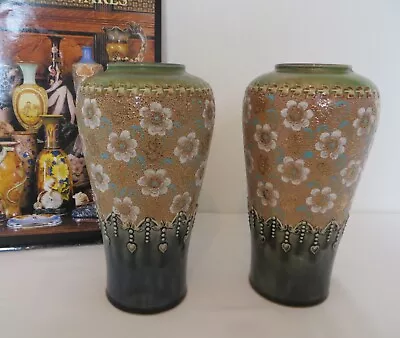 Buy Doulton Lambeth-pair Of Chine Ware Art Nouveau Design Vases-lovely Condition • 84.95£