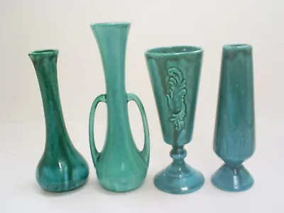 Buy 4 X Anglia  Pottery Turquoise Drip Glaze Arts & Crafts Style Vases • 32.99£