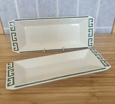 Buy Royal Worcester GREEK KEY Serving Plates Green White 22x9cm Crown Ware England • 9.90£
