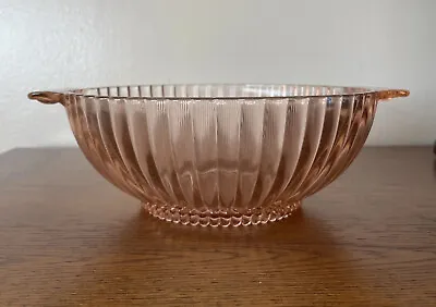 Buy Vintage 2 Qt Queen Mary Pink Depression Glass Ribbed Handled Severing Bowl Dish • 12.78£