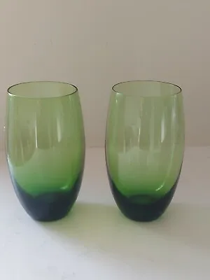 Buy Set Of 2 Green Glass Tall Water Glasses Tumblers 6  • 12£