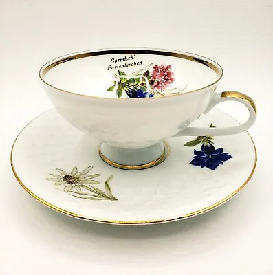Buy Vintage Tea Cup & Saucer Bavaria Germany Garmisch Partenkirchen Flowers RARE  • 21.79£