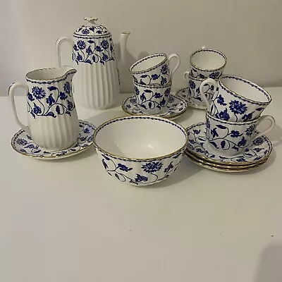 Buy Spode Colonel Coffee Set 6 Cups Blue White Vintage Pot Saucer Tea Gold • 144.99£