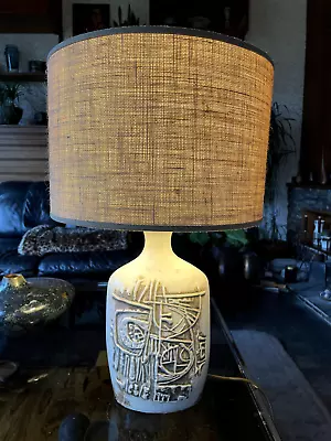 Buy Vintage 1970s Tremaen Pottery Mayan Scraffito Lamp Base In Cream By Peter Ellery • 150£