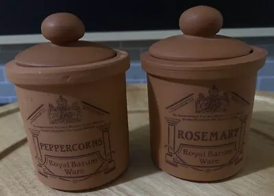 Buy 2 X Vintage Royal Barum Ware Terracotta Peppercorns & Rosemary Lidded Pots 3.75” • 14.99£