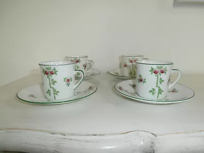 Buy BLYTHE DIAMOND CHINA SET OF 4 X PINK ROSES ART DECO COFFEE CUPS & SAUCERS C1905 • 39£