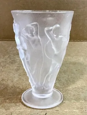 Buy 1920s Consolidated Martele Art Deco Frosted Satin Glass Goblet Dancing Nymphs • 94.65£