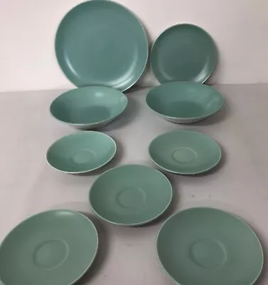 Buy Poole Twintone Ice Green & Seagull 2 Soup Bowl 5 Saucers 2 Plates • 4.99£
