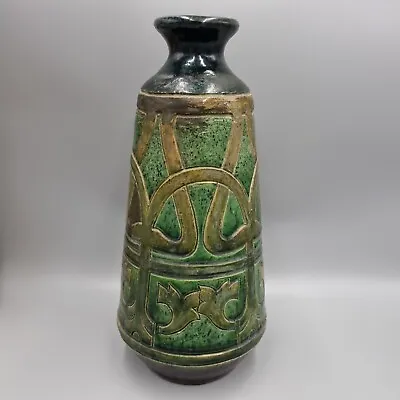 Buy Large Vintage Studio Pottery Vase With Celtic Style Incised Decoration. VG, WGP? • 70£