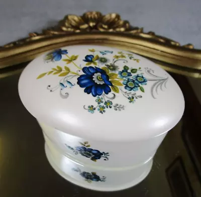 Buy Lovely Vintage Purbeck Poole Dorset Oval Lidded Trinket Dish With Blue Flowers • 6.95£