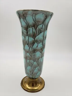 Buy Vintage Delftware Brass And Ceramic Vase, 8 1/4  T, Teal, Gold • 15.33£