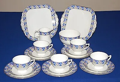 Buy Vintage Art Deco Radfords Crown China 19 Piece Blue Geometric Pattern Tea Set. • 32.99£