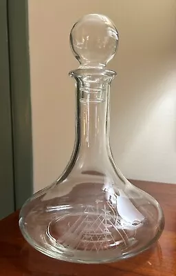 Buy Glass Decanter With Etched Ship Design & Stopper 11  H X 6.5  Diameter • 19.20£