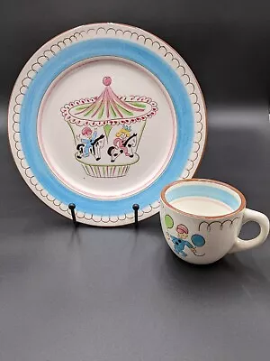 Buy Stangl Blue Carousel Kiddieware Set Plate Mug Vintage Excellent • 38.60£