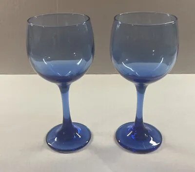 Buy 2 Blue Cobalt Wine Glasses With Stem Light Blue 10oz • 10.27£