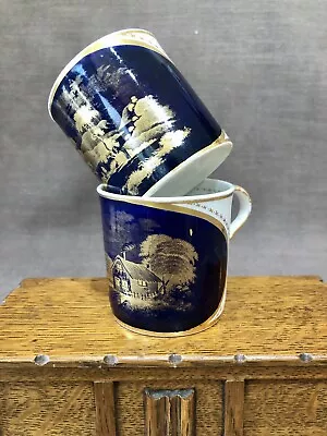 Buy Two Antique Blue & Gold Spode Bone China Coffee Cans • 35£