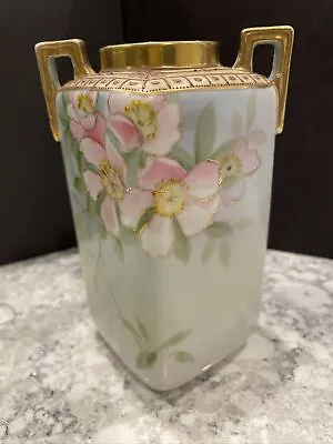 Buy Nippon Pre 1921 - Square Handled Vase - Pink Anemone W/ Gold Moriage - Japan • 77.20£