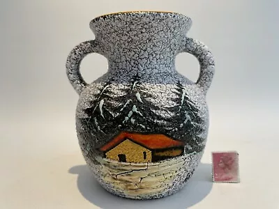 Buy Vintage Vallauris France Small Handled Vase Handpainted Winter Scene Home Decor • 19.99£