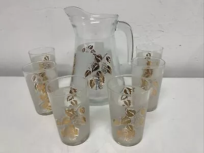 Buy Vintage Mid-Century Glass 2.5 Pint Jug & 6 Glasses • 35£