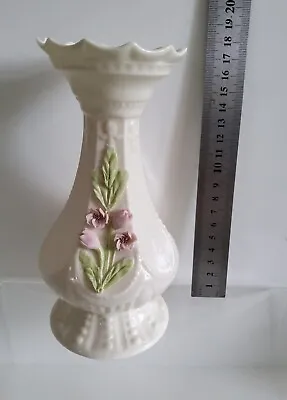Buy Belleek Vase Parian China Porcelain Ireland Embossed Cherry Blossom Flowers Pink • 13.99£