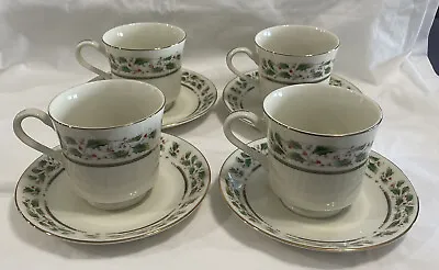 Buy Set Of 4 Royal Limited Holly Holiday - Footed Tea Cup & Saucer Christmas VTG EUC • 17.29£