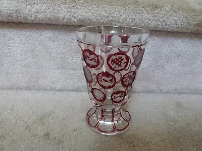 Buy VINTAGE Bohemian Cut To Clear Chalice Goblet Ruby Red Medallions Deer 5.75  • 60.55£
