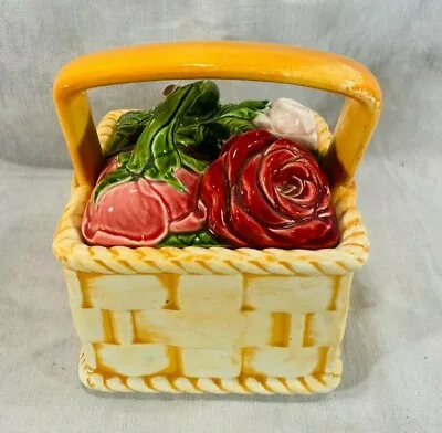 Buy Antique French Sarreguemines Majolica Basket 1900 - Roses • 57.63£