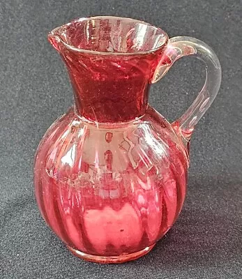 Buy A Victorian Ribbed Cranberry Glass Jug, With A Clear Handle, Hand Blown • 15£