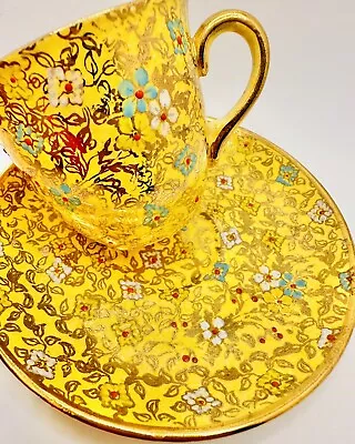 Buy Royal Winton Rare Demitasse Gold Jeweled Floral Chintz Cup & Saucer, Teacup • 51.97£