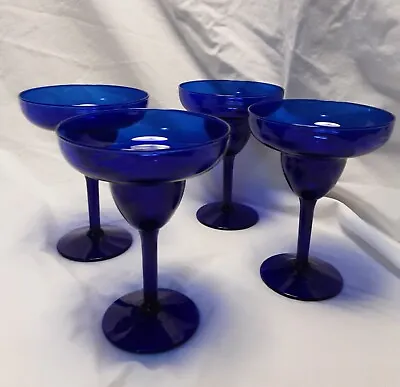 Buy Dark Cobalt Blue Stemmed Sherbet Dessert Margarita Welled Glasses Set Of 4 • 14.41£