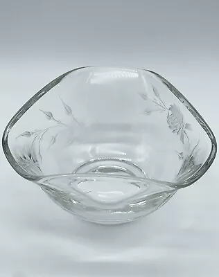 Buy Vintage Triangular Clear Glass Bowl Floral Etching • 9.60£