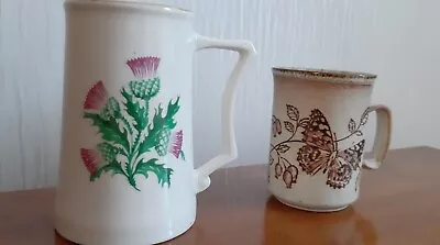 Buy 2 X Vintage Dunoon Mugs - Thistle And A Butterfly Design, Used Condition • 5.50£