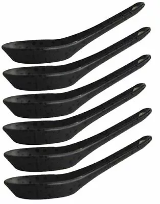 Buy Porcelain Oriental Pack Of 6 Black Chinese Soup Spoons Brand New • 17.99£