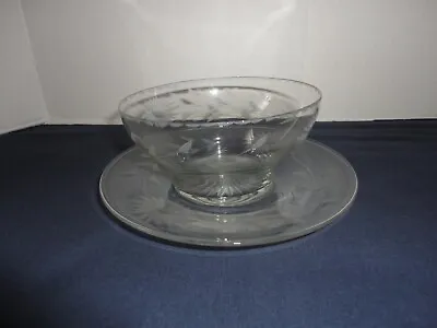 Buy Vintage Depression Glass Serving Bowl Dish W Under Plate Etched Floral  • 5.71£