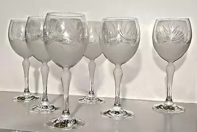 Buy Bohemia Crystal Wine Glasses Frosted Etched Handmade Elegant Czech Rep Set Of 6 • 54.89£
