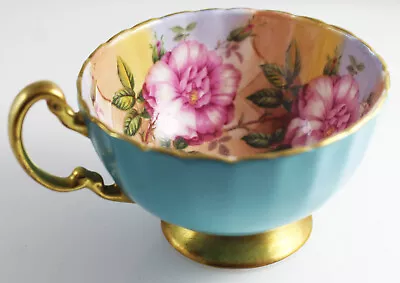 Buy Aynsley Cabbage Rose Tea Cup Turquoise Blue • 29.95£