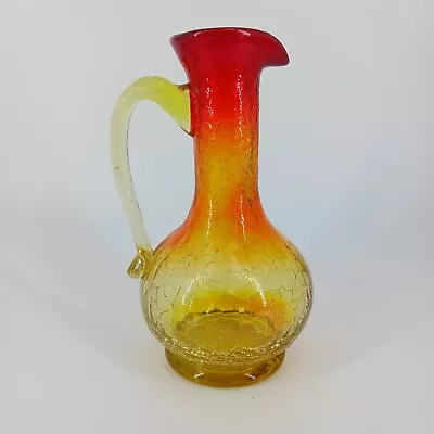 Buy MCM Amberina Crackle Pitcher Bud Vase Applied Handle 6  Red Orange Yellow • 17.21£