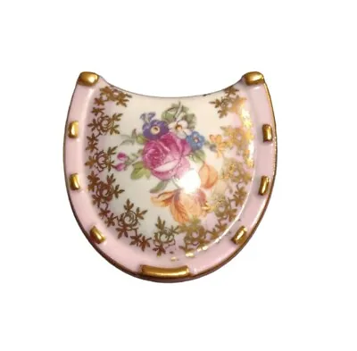 Buy Dresden Porcelain Horseshoe Shape Pink Floral Trinket Box 2x 2.5  Preloved VGC • 11.97£