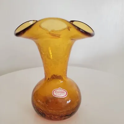 Buy Amber RAINBOW GLASS Crackle Blown Glass Ruffled Top Bud Vase. • 20.94£