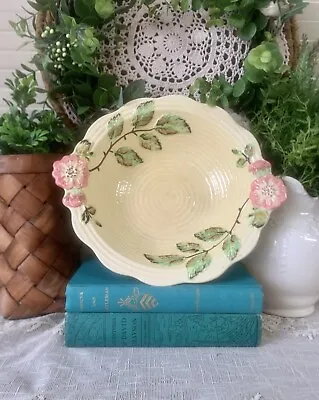 Buy Vintage Genuine Staffordshire Shorter & Son Yellow W/ Pink Flowers Serving Bowl • 27.02£